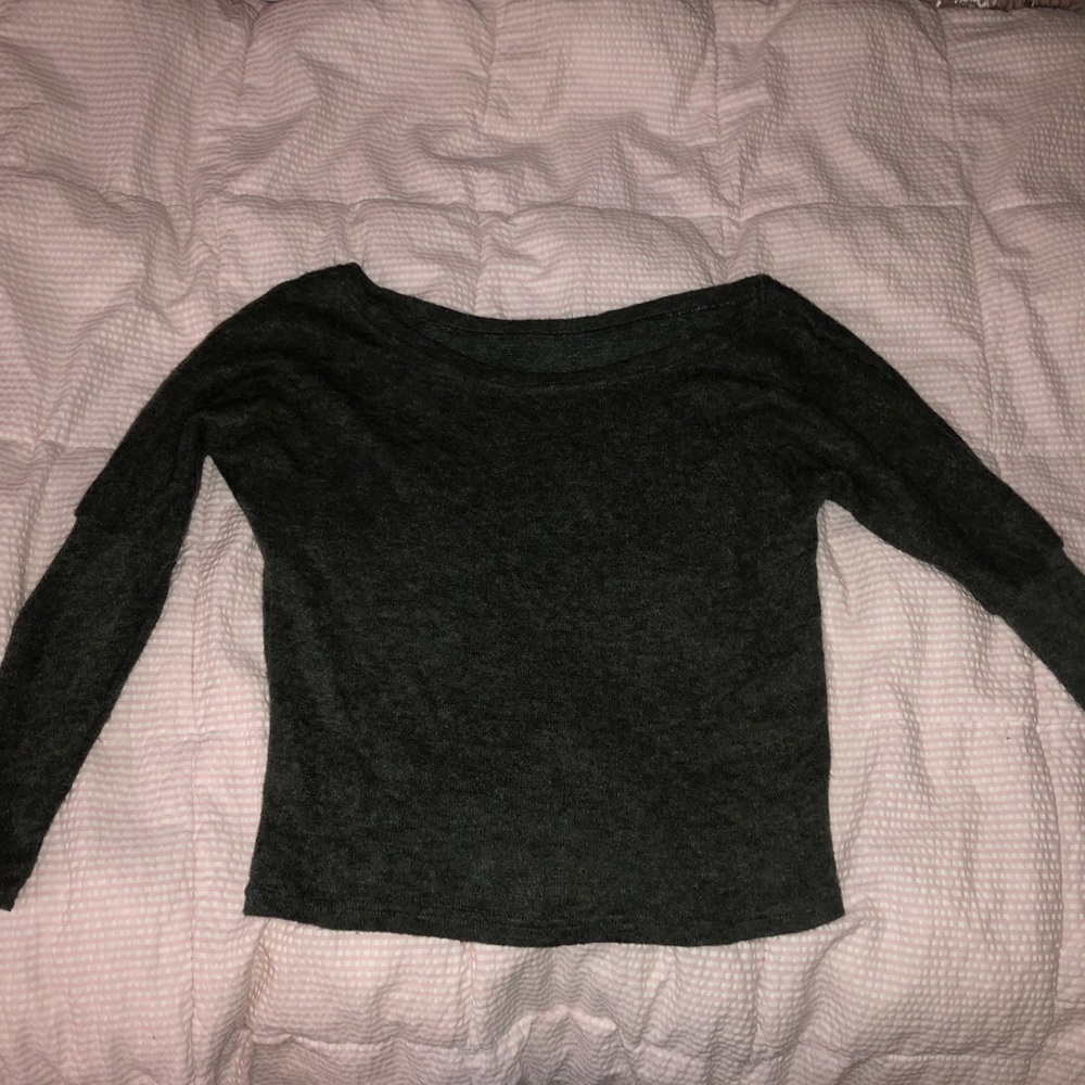 grey off the shoulder sweater
